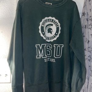 msu (michigan state university) green crewneck, brand is tailgate size large